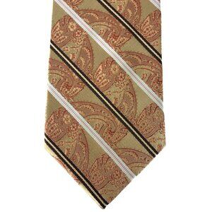 Emilio Ponti Roma Milano 100% Silk Mens Tie Necktie Orange Gold & Red Paisley